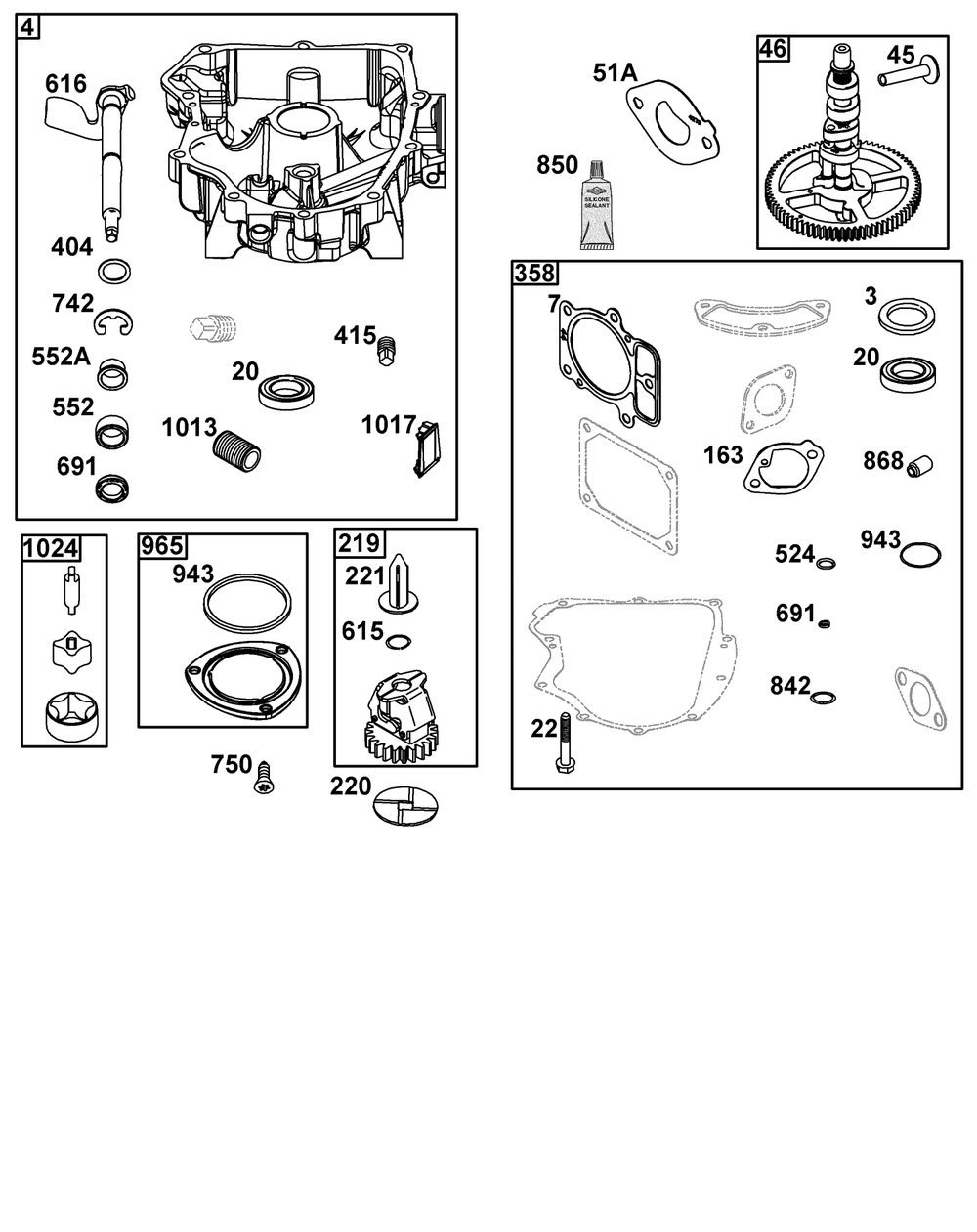Crankcase Cover/Sump Group Diagram and Parts List for 44J677-0015-G1  Briggs and Stratton Engine